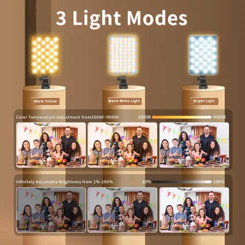 Vista 3 de Luz para selfie para teléfono, 60 luces LED para teléfono con clip recargable y 3 modos de luz ajustados, luz de video de 2000 mAh para iPhone