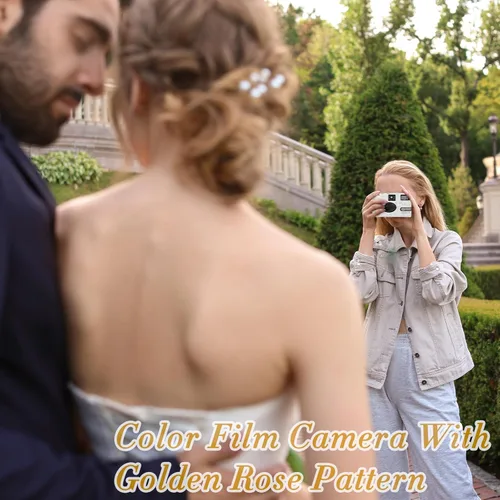 Vista 8 de Paquete de 12 cámaras desechables a granel para bodas, Golden Rose - Cámara desechable de película de 1.378 in con flash, ISO 400 17 exposiciones