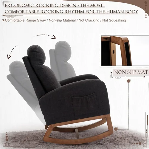 Vista 5 de Mecedora tapizada para guardería, mecedora Accent Glider con bolsillo lateral, cómoda silla con respaldo alto y reposacabezas, planeador