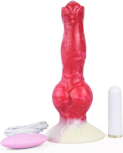Consolador vibrador realista de animales lobo, consoladores vibrantes con ventosa, consolador de bala anudada de silicona realista para perros,