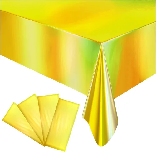 Vista 7 de Paquete de 4 Manteles de Plástico Iridiscentes Desechables Cubierta de Mesa Mantel de Papel de Aluminio Brillante para Mesas Rectangulares