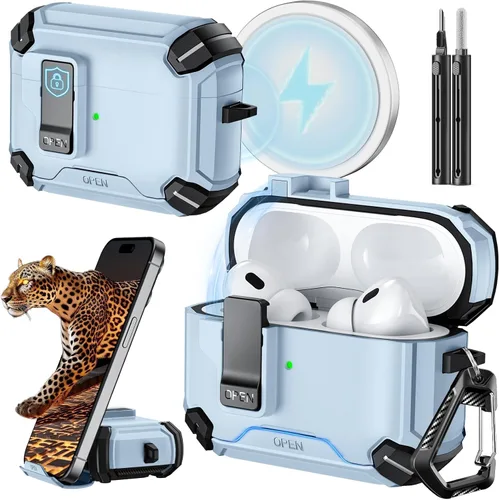 Vista 53 de Inesore para Funda AirPods Pro 3 (2025) con Soporte para Teléfono y Kit de Limpieza, Compatible con Magsafe, Funda con Bloqueo Magnético Automático