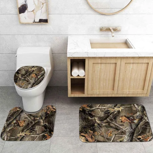 Vista 31 de Camille&Andrew - Juego de 4 cortinas de ducha de tela de ciervo rústico negro, alce, alce, pino, luna, casa de campo, panel rústico, tablero