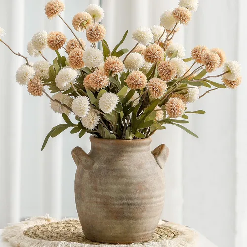 Vista 11 de Florero Grande para Decoración del Hogar - Jarrones de Mesa Rústicos de Cerámica Estilo Granja de 12 Pulgadas de Alto con Asa, Decoración de Sala