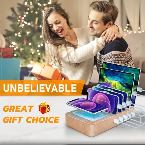 Vista 7 de Estación de carga más rápida para múltiples dispositivos, regalos para él y ella, 5 puertos USB, cargadores para múltiples dispositivos, almohadilla