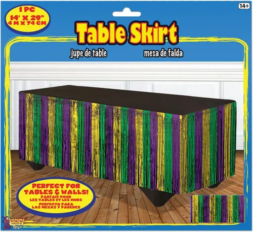 Vista 5 de Forum Novelties - Falda de mesa con flecos de oropel, 144 x 29 pulgadas, rojo/plateado/azul