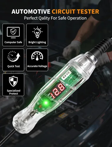 Vista 4 de Luz de prueba automotriz, probador de voltaje LED digital de 3 a 70 V, probador de circuito automático con voltímetro, indicador de polaridad dual e