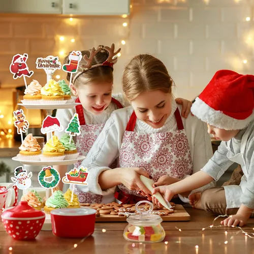 Vista 7 de Decoración para cupcakes de Navidad 45 adornos para tartas de Navidad, decoraciones de pasteles de Navidad, decoración de pasteles de Navidad