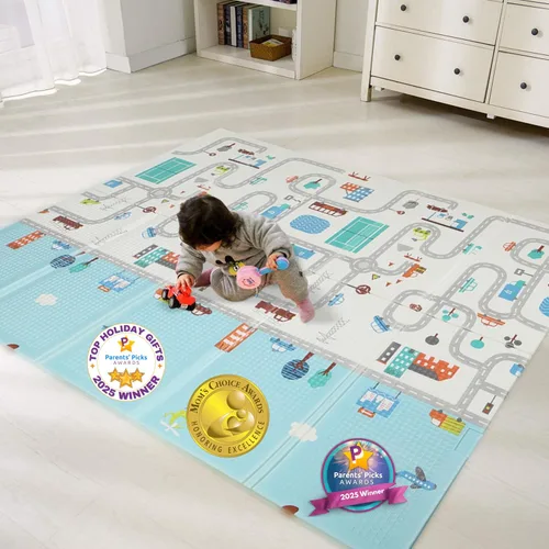 Bammax Alfombra de juego extra grande de espuma XPE de 78 x 70 x 0.4 pulgadas con bolsa de viaje | Alfombra de juego acolchada antideslizante,