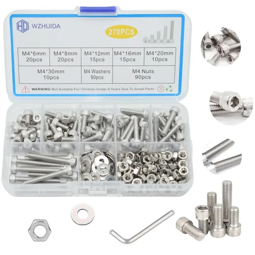 Vista 12 de Surtido de 1080 piezas, tornillos métricos M2 M3 M4, tornillos de cabeza hexagonal con socket, tornillos, tuercas y arandelas de acero inoxidable