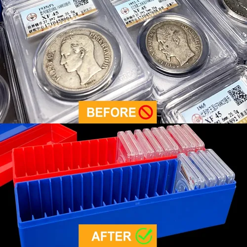 Vista 3 de MUDOR Caja de almacenamiento de losa para monedas, funda de plástico compatible con 20 soportes para monedas PCGS Slab (azul, 1 unidad)