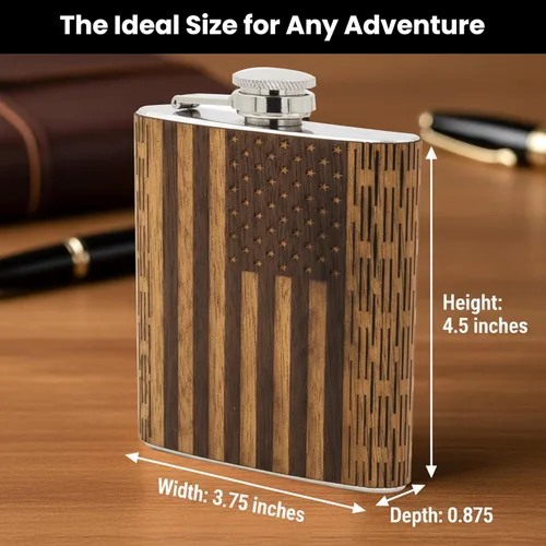 Vista 6 de WUDN Frasco de madera de 6 oz. - Cuerpo de acero inoxidable, bandera americana real