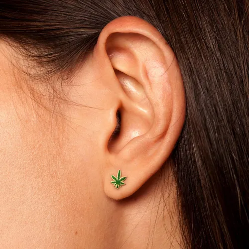 Vista 5 de P2GO Pair of 316L Marijuana Leaf Pendant Stud Earrings Jewelry