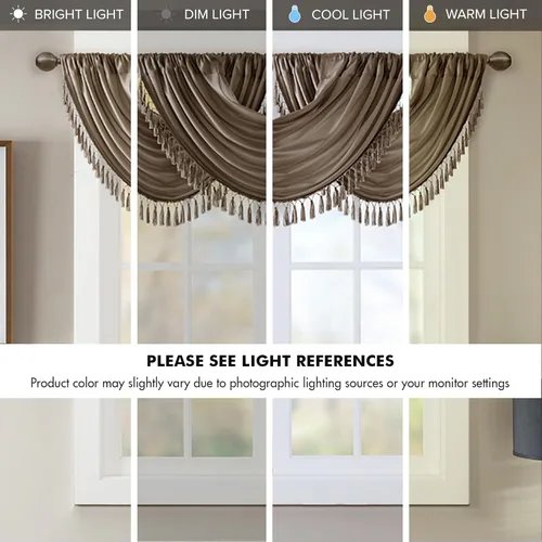 Vista 6 de Madison Park Elena - Cenefa con bolsillo de varilla adornada en cascada, cenefa de seda sintética para ventana, 38X46", Bronce