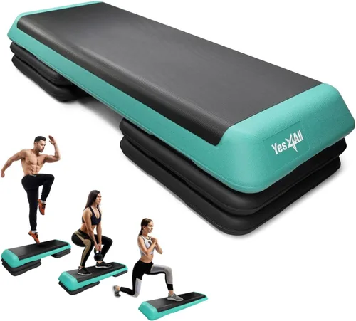 Yes4All Plataforma ajustable de ejercicios aeróbicos para entrenamiento de tamaño para club de salud con 4 elevadores ajustables incluidos y