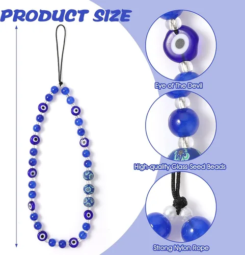 Vista 2 de TIESOME Cordón de teléfono con cuentas, correa de muñeca de mal de ojo para teléfono, correa de cadena de teléfono con piedras preciosas para mujer