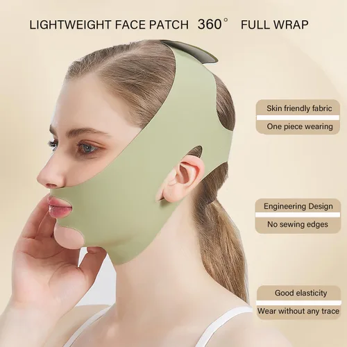 Vista 3 de MASIKA Correa de barbilla para dormir, máscara de línea en V, barbilla de elevación de línea en V, ejercitador de mandíbula, correa facial Verde