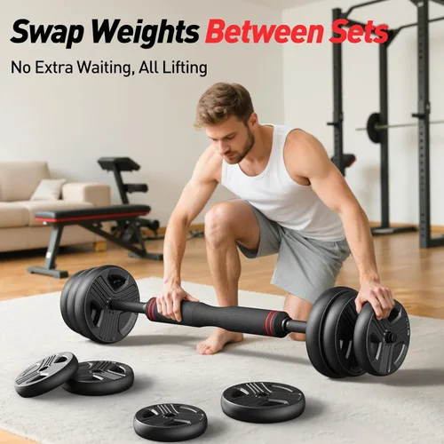 Vista 4 de FITPLAM Adjustable dumbbell set,20/35/45/55/70/90lbs Free Weights set with upgraded nut, 5 in 1 Weight Set Used as Kettlebells, Barbell, Push up