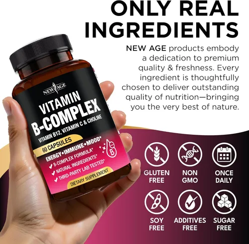 Vista 6 de Complejo de vitamina B para hombres y mujeres - Fabricado en EE. UU. - Complejo B: B1, B2, B3, B5, B6, B7, B8, B9, B12 con vitamina C, colina