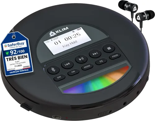 KLIM Nomad - Nuevo 2023 - Reproductor portátil de CD Walkman con batería de larga duración - con auriculares - Radio FM - Compatible con reproductor