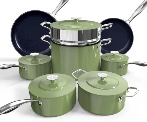 Nuwave Lux - Juego de utensilios de cocina forjados ligeros de 13 piezas, sin PFAS, revestimiento de cerámica saludable G10 Duralon, ultra