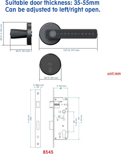 Vista 6 de Juego de cerradura inteligente para puerta, huella digital, código de acceso, tarjetas, control de aplicación, cerrojo de entrada sin llave con asa
