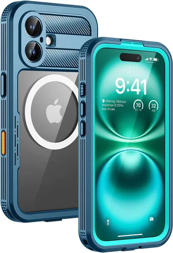 Vista 24 de Lanhiem Funda magnética impermeable para iPhone 16, protector de pantalla de privacidad integrado, compatible con MagSafe, funda antiespía de cuerpo