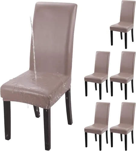 Vista 19 de YISUN Fundas para sillas de comedor, fundas de piel sintética sólida, impermeables y resistentes al aceite, fundas protectoras para sillas de Café