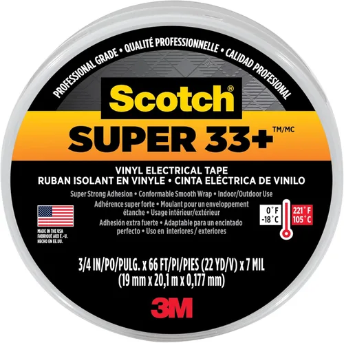 Vista 2 de 3M Scotch Super 33+ Cinta eléctrica de vinilo, 0.75 pulgadas por 66 pies