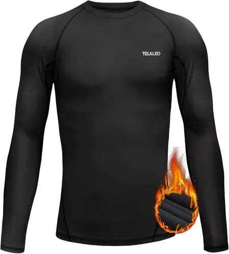 TELALEO Camiseta de compresión térmica para niños y niñas, manga larga, forro polar, capa base, camiseta deportiva de fútbol