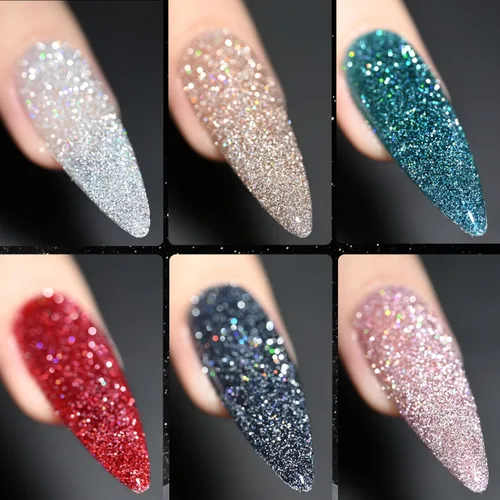 GAOY Juego de esmalte de uñas de gel con brillantina reflectante de 6 colores, incluye colores rosa, plateado, rojo, verde, kit de esmalte de gel