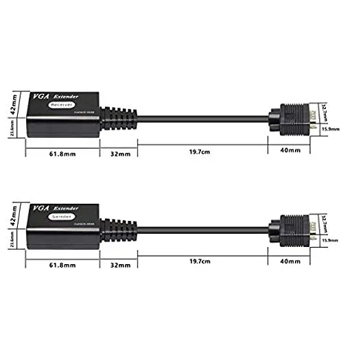 Vista 5 de XMSJSIY Extensor VGA a través de Cat5e/6, VGA macho a RJ45 Ethernet LAN, convertidor, repetidor de señal para HDTV HDPC PS4 STB 1080P hasta 196.9 ft