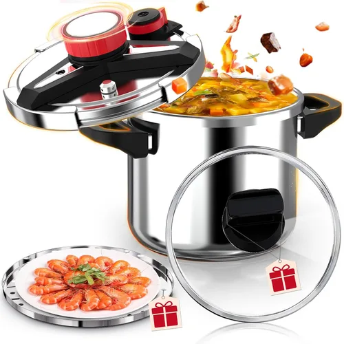 Olla de Presion de acero inoxidable 18/8 de 6 cuartos de galón, [bloqueo con una mano] Olla de Presion, olla a presión [3 en 1], incluye tapa de