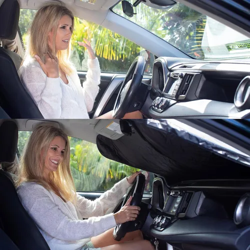 Vista 6 de Parasol para parabrisas de automóvil con bolsa de almacenamiento de A1 Sunshade, parasol retráctil para automóvil, camión, SUV, protector