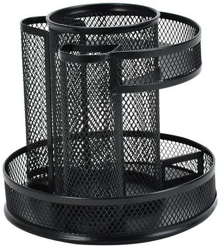 Vista 4 de Organizador de escritorio giratorio negro con 7 compartimentos de 360 grados, soporte para lápices