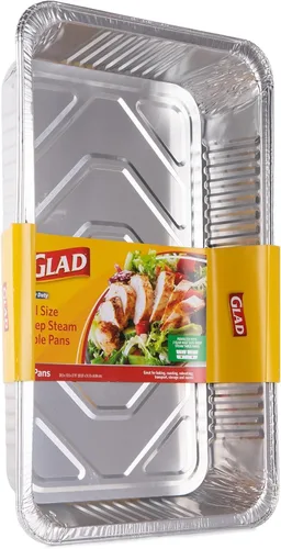 Vista 2 de Glad Disposable Full Size Aluminum Steam Pans, Deep Heavy Duty Foil Pans for Steaming, Baking, Roasting, Catering & Oven Reheating, Fits 2 Half