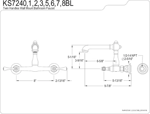 Vista 3 de Kingston Brass KS7247BL - Grifo de baño de montaje en pared, latón cepillado