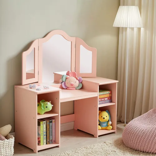 Kovhzcu Tocador para Niños, Gabinete de Almacenamiento de Tocador de Maquillaje de Princesa 2 en 1 con Parte Superior Desmontable, Juego de Tocador