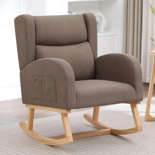 Vista 10 de Mecedoras para guardería, mecedoras tapizadas, mecedoras deslizantes para sala de estar, dormitorio, cómoda silla mecedora de lino con respaldo