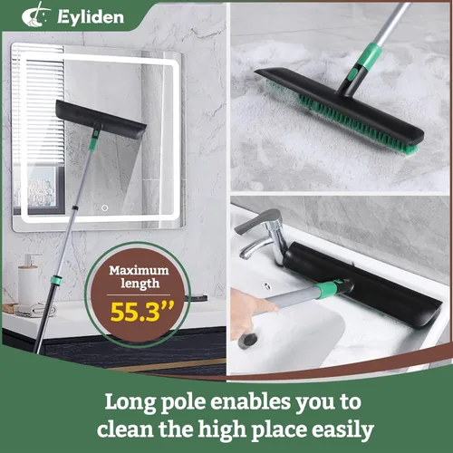 Vista 2 de Eyliden Cepillo de limpieza de suelo para suciedad persistente y limpieza profunda. Cabezal de 15 pulgadas de ancho con escobilla de goma, mango