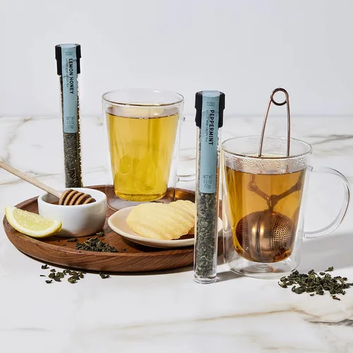 Vista 2 de Thoughtfully Gourmet, juego de regalo de infusión de terapia de té, 7 sabores únicos e infusor de bolas de cobre reutilizable, juego de té de hojas