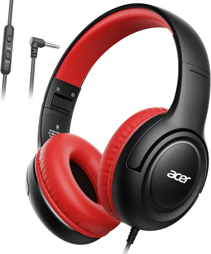 Acer Auriculares infantiles con cable para la escuela - Auriculares circumaurales con limitador de volumen de 85/94 dB, auriculares plegables de 3,5