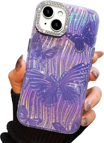 Vista 53 de I-MGAE-IN-AR - Funda compacta para iPhone 16 Pro Max con diseño de mariposa plateada brillante, a la moda, suave, delgada, de poliuretano
