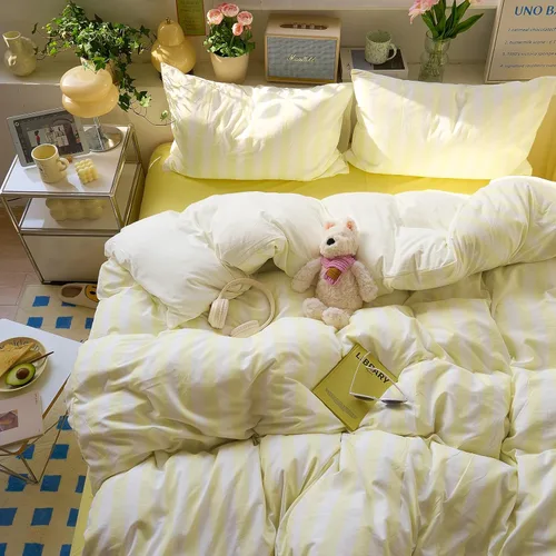 Vista 53 de EAVD Juego de funda de edredón vintage de algodón lavado suave con patrón de cuadros cuadriculados, funda de edredón geométrica de granja con 2