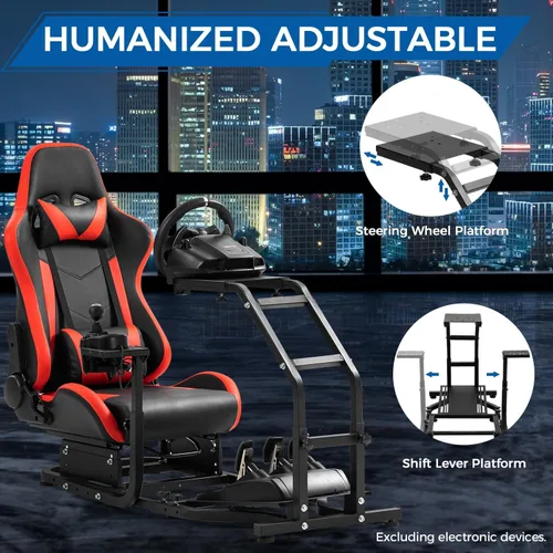 Vista 2 de Hottoby Adjustable Sim Driving Simulator Cockpit with Red Seat Fits for LogitechThrustmaster G29,G920,G923&T300RS,Unobstructed Design for Both Legs