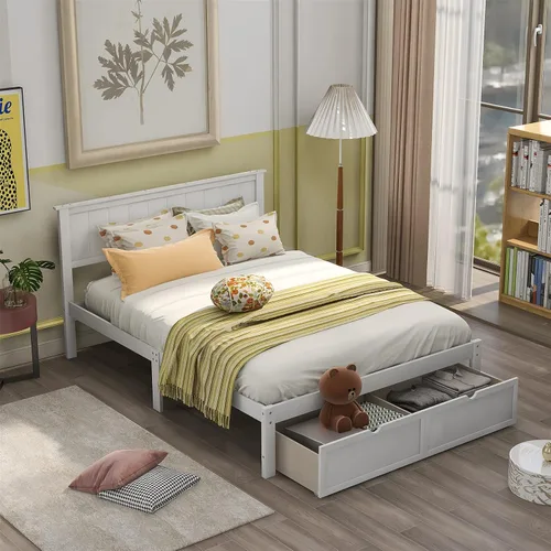 Vista 4 de Harper & Bright Designs Cama matrimonial con cajones, marco de cama de madera con almacenamiento, cama de plataforma de madera con cabecero