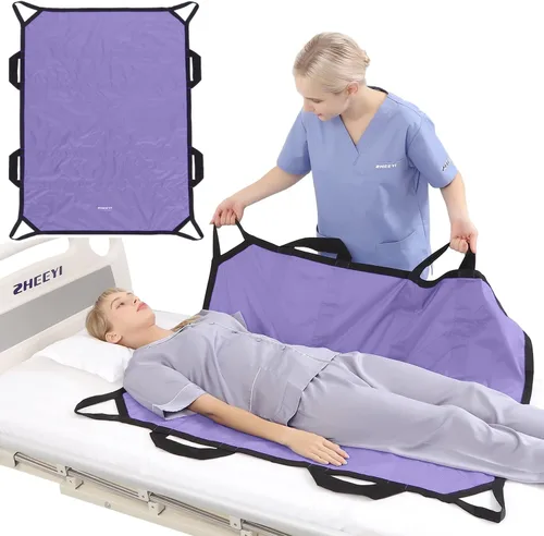 Vista 10 de Almohadilla de cama multiusos de 43 x 36 pulgadas con asas reforzadas, sábana para paciente reutilizable y lavable para girar, levantar y Negro
