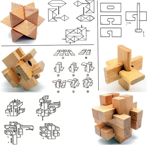 Vista 4 de Guaishou Rompecabezas de madera pequeños 10 en uno 3D Kongming Lock IQ Test Toy para adolescentes y adultos
