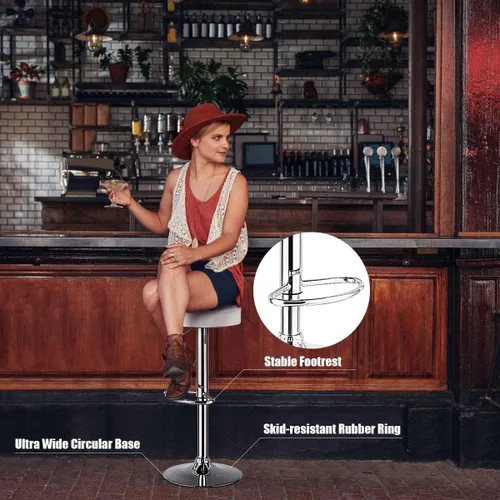 Vista 7 de COSTWAY Bar Stools Set of 2, Modern Swivel Backless Round Barstool, PU Leather Armless bar Chair with Height Adjustable, Chrome Footrest, Sturdy