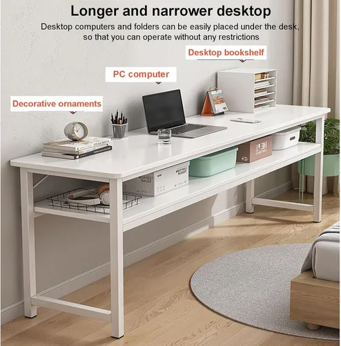 Vista 7 de Escritorio para computadora de oficina en casa, escritorio pequeño de estilo moderno y simple, mesa de trabajo compacta de PC con estantes